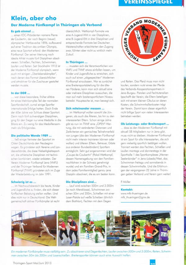 Bericht MFK in Zeitung thueringer Sport